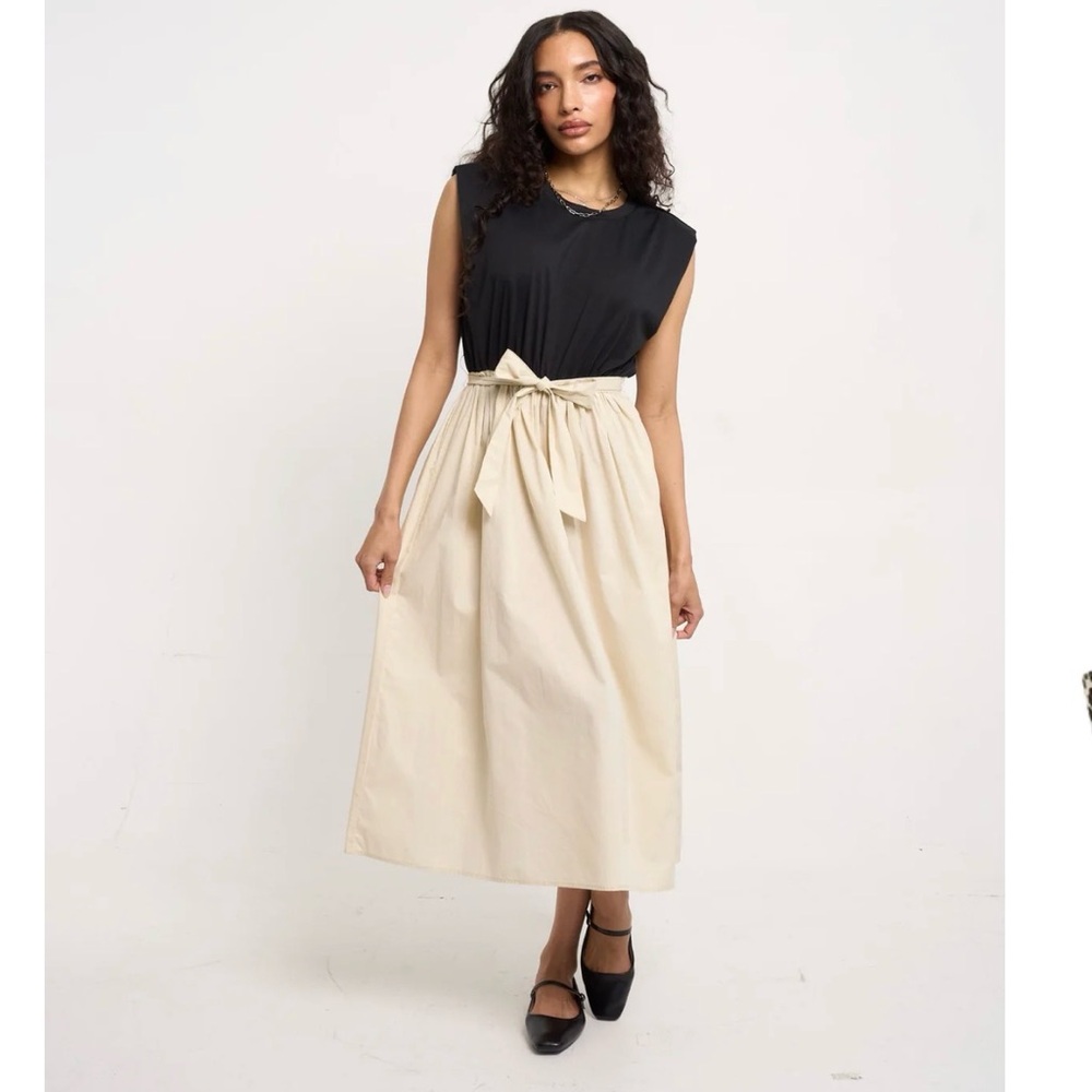 NWT New Hunter & Brown Oh Darling Poplin Midi Dress Black Hemp sz M